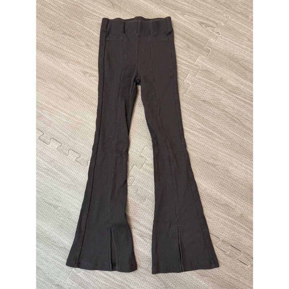 Zara Girls Black Ribbed Flare Leggings Front Slit High Waisted Size‎ 6